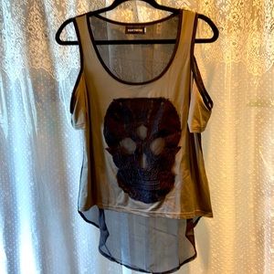 Punk skull cold shoulder top